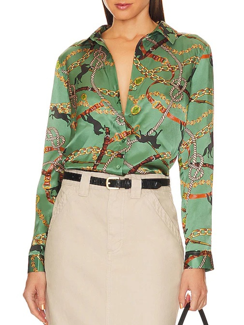 L'AGENCE Tyler Frosty Spruce Silk Blouse
